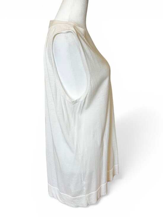 LOFT Ivory Sleeveless V-Neck Knit Top Soft Minimalist Quiet Luxury Career - Picture 3 of 8